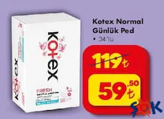 KOTEX NORMAL GÜNLÜK HİJYENİK PED 34'LÜ KOTEX NORMAL GÜNLÜK HİJYENİK PED 34'LÜ
